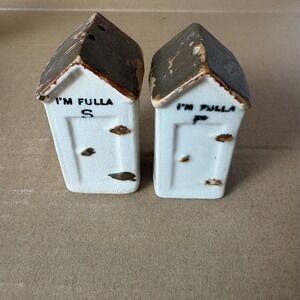 Vintage Ceramic Salt and Pepper Shaker Set Outhouses "Im Fulla S 
P"
